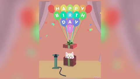 Perfect Tidy, уровень 106: надпись HAPPY BIRTHDAY! из разноцветных шариков поднимает подарочную коробку, внизу кот в такой же коробке